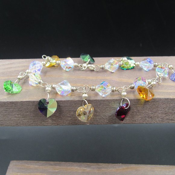 Jewelry - 7.5" Sterling Colorful Heart Crystal Bracelet